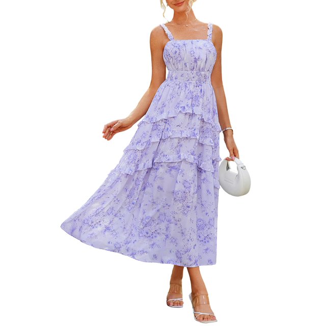 Vestido largo GRACE KARIN, estilo bohemio, con estampado floral escalonado para mujer, color morado