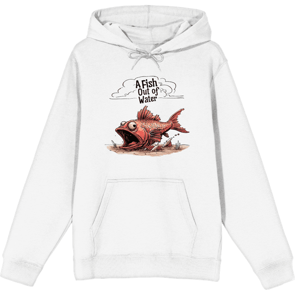 A Fish Out of Water Humor Adult White Long Sleeve Hoodie-3XL