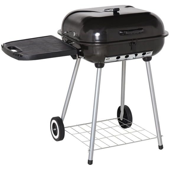 21" Portable Charcoal Grill,BBQ Smoker with Wheels, Bottom Shelf & Adjustable Vents on Lid - For Picnic, Camping, Backyard Cooking,Black
