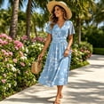 thumbnail image 4 of Long Dresses for Women Short Sleeve Wrap V-Neck Modest Dresses A-Line Beach Vacation Dresses 2026, 4 of 7