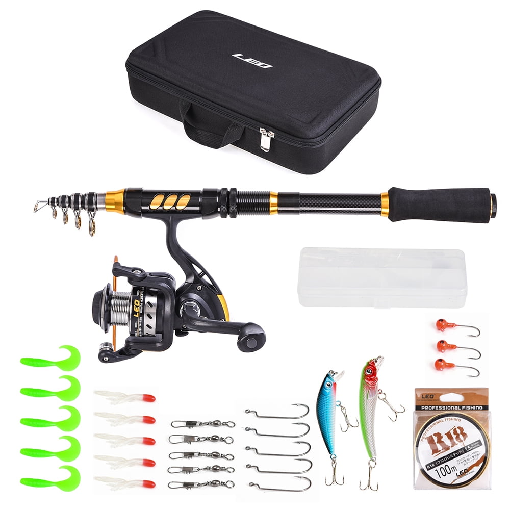 Details about   2.4M Fishing Rod Reel Combo Travel Telescopic Rod Set Fishing Lures & Carry Bag 