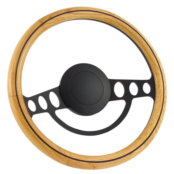61-63 Ford Thunderbird 14 Inch Black (9 Hole) Classic Steering Wheel Oak Wood With Burn Half Wrap