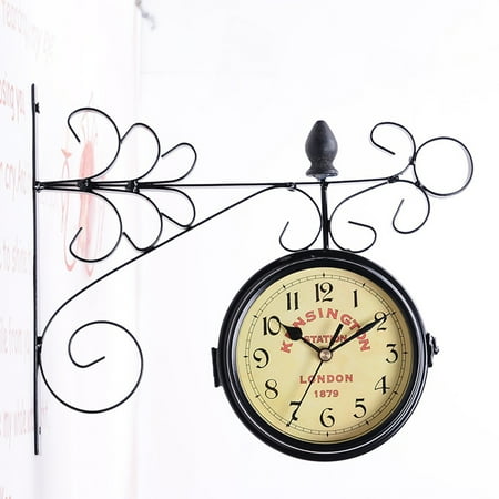 Wall Clock Iron Mrosaa Vintage Double Sided Wall Clock Iron Metal Silent Quiet Grand Central Station Wall Clock Art Clock Decorative Double Faced Wall Clock ()