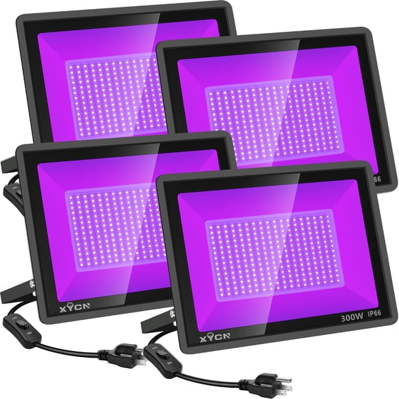 Luces LED Flood Black XYCN de 300 W, paquete de 4 con enchufe IP66