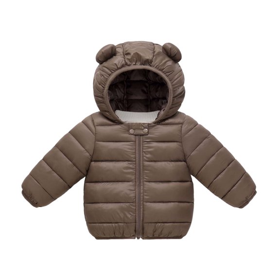 ATOGUTA Girl's Down Winter Jacket Kids Warm Hooded Quilted Puffer Jackets Outerwear Comfy Parka Brown