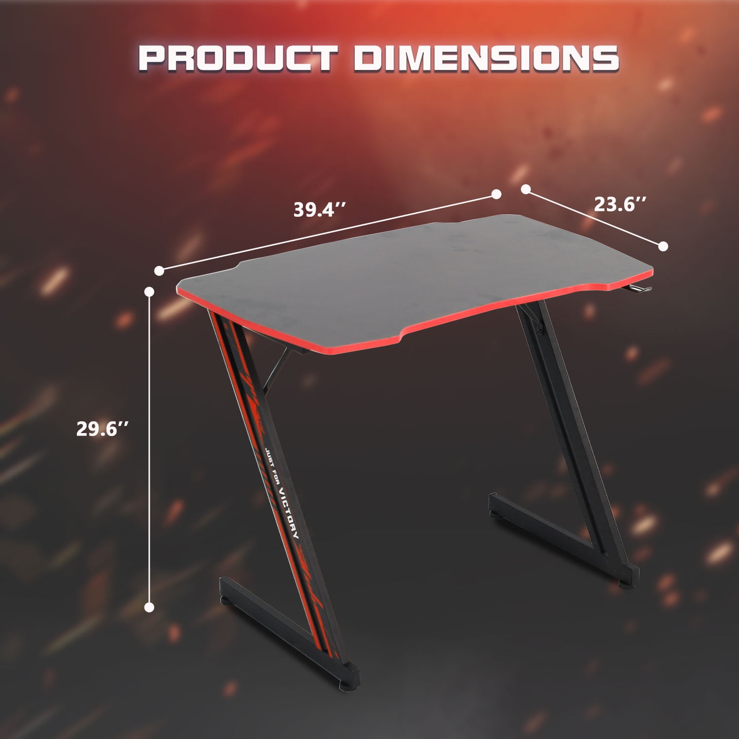 CL.HPAHKL 39 inch Small Gaming Desk, Z Shaped PC Computer Desk Gaming Workstation with Headphone Hook, Ergonomic Gaming Table PC Desk for Game Players, Red