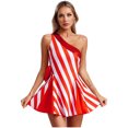 thumbnail image 3 of Zaldita Women's Christmas Candy Cane Striped Dance Dress Striped One Shoulder Sleeveless Mini Dress Red L, 3 of 7