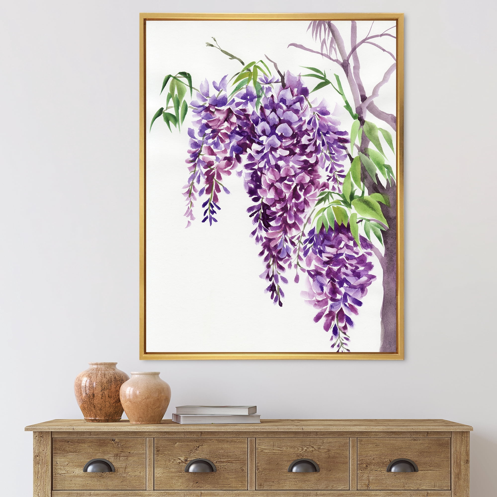 Designart 'Wisteria Purple Branches' Traditional Framed Canvas Wall Art Print