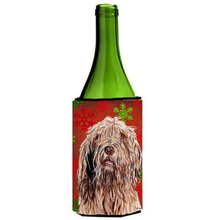 

Otterhound Red Snowflakes Holiday Wine bottle sleeve Hugger 24 Oz.