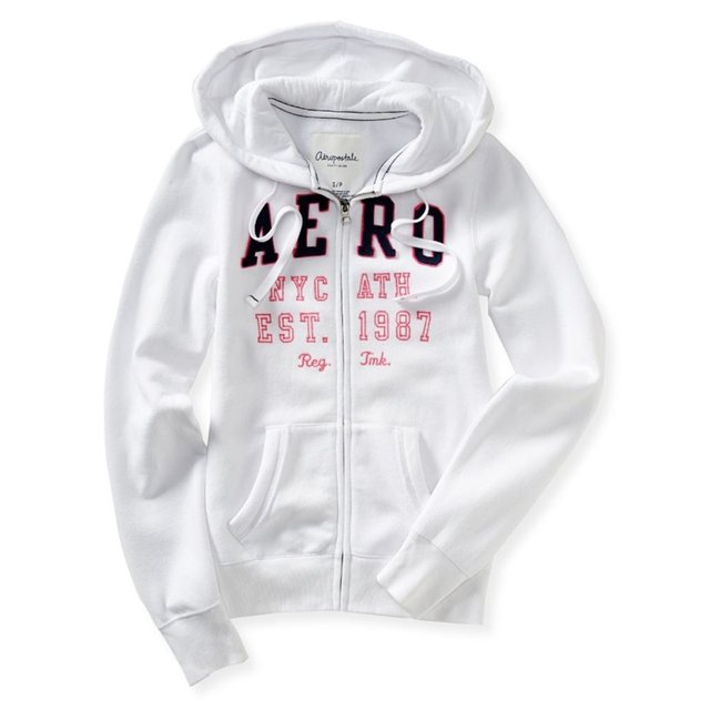 Aeropostale Womens Full Zip Nyc Ath Sudadera, Blanco, Grande Aeropostale Camisa de entrenamiento