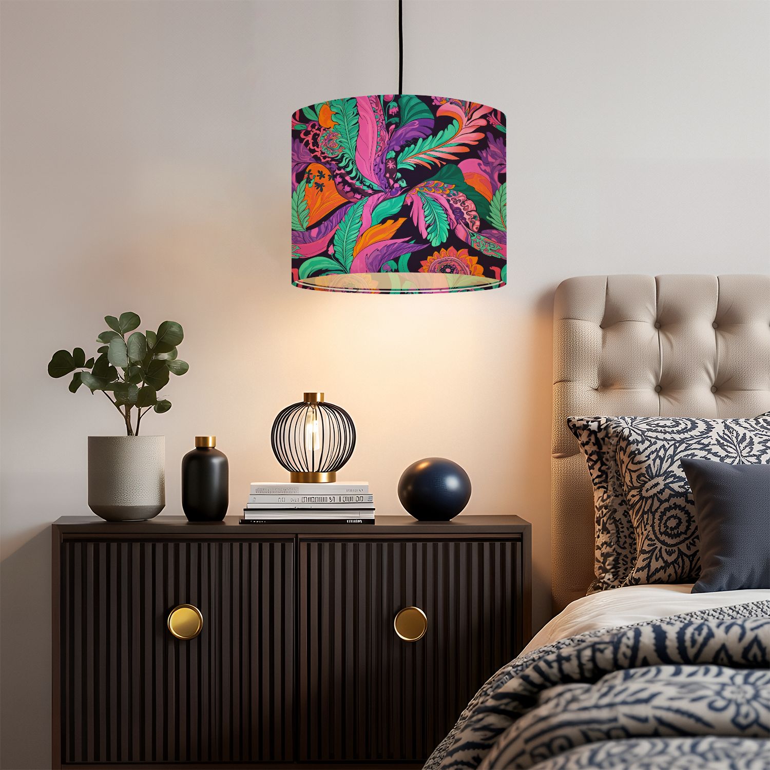 Linen Drum Lampshades Bright colorful seamless floral plants psychedelic vibrant funky 13"x13"x10" Light Shade for Table Lamps Floor Lamps Drum Lamp Shades Lampshade Replacement Assembly Required