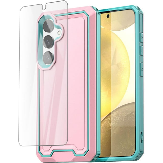 KOMI for Samsung Galaxy S24/S25 Case with Glass Screen Protector,Heavy Duty Drop Protection Full Body Rugged Shockproof Military Protective Tough Durable Cover for Galaxy S24/S25 6.1" 5G 2025 Pink