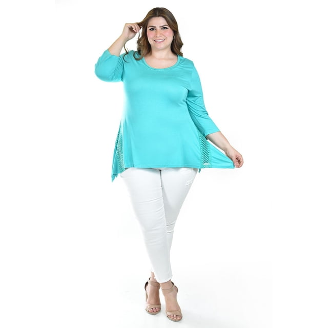 Blusa asimetrica con detalles de encaje Roman Fashion /Tallas Extras, 274 (Menta) verde claro 40
