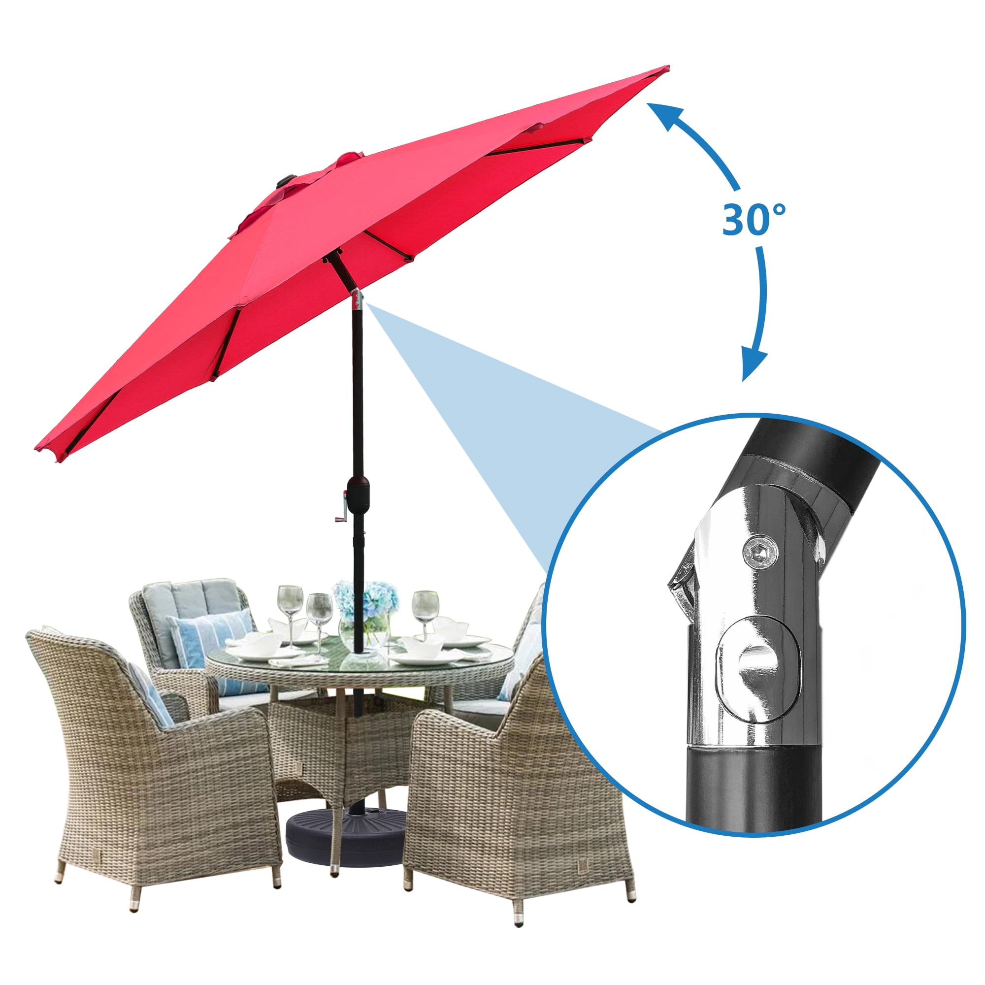 Abble Outdoor 9ft Patio Umbrella with Crank Handle and Push Button Tilt, Outdoor Market Umbrella with 8 Ribs for Garden, Deck, Backyard, Pool, Red