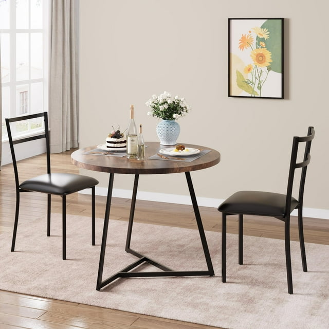 BeesClover Ensemble de Salle à Manger 3 Pcs, Ensembles Table et Chaises de Cuisine pour 2, Table de Cuisine Ronde pour Petit Espace, Appartement, Coin-Déjeuner
