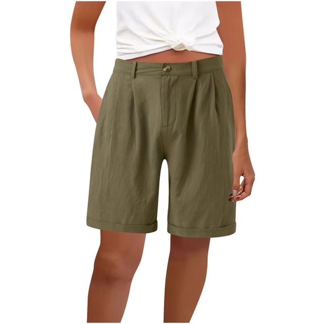 Short Pants for Women, Loose Fit with Drawstring Elastic Waist, Pockets, Solid Color, Polyester, Casual Summer Wear