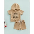 thumbnail image 3 of Baby Boys Summer Clothes Letter Print Short Sleeve Hoodie Sweatshirt Tops and Stretch Casual Shorts Set, 3 of 9
