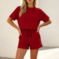 thumbnail image 4 of FRSASU 2 Piece Pajamas Set for Women Short Sleeve Shirt with Shorts Sleepwear Set Comfy Loungewear Pj Sets Wine, 4 of 8