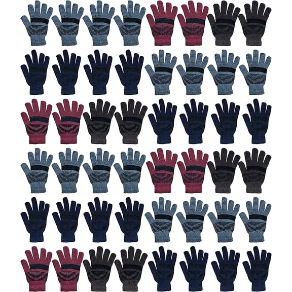 Yacht & Smith 48 Pack Wholesale Bulk Winter Thermal Gloves Unisex (Stripe Gloves A)