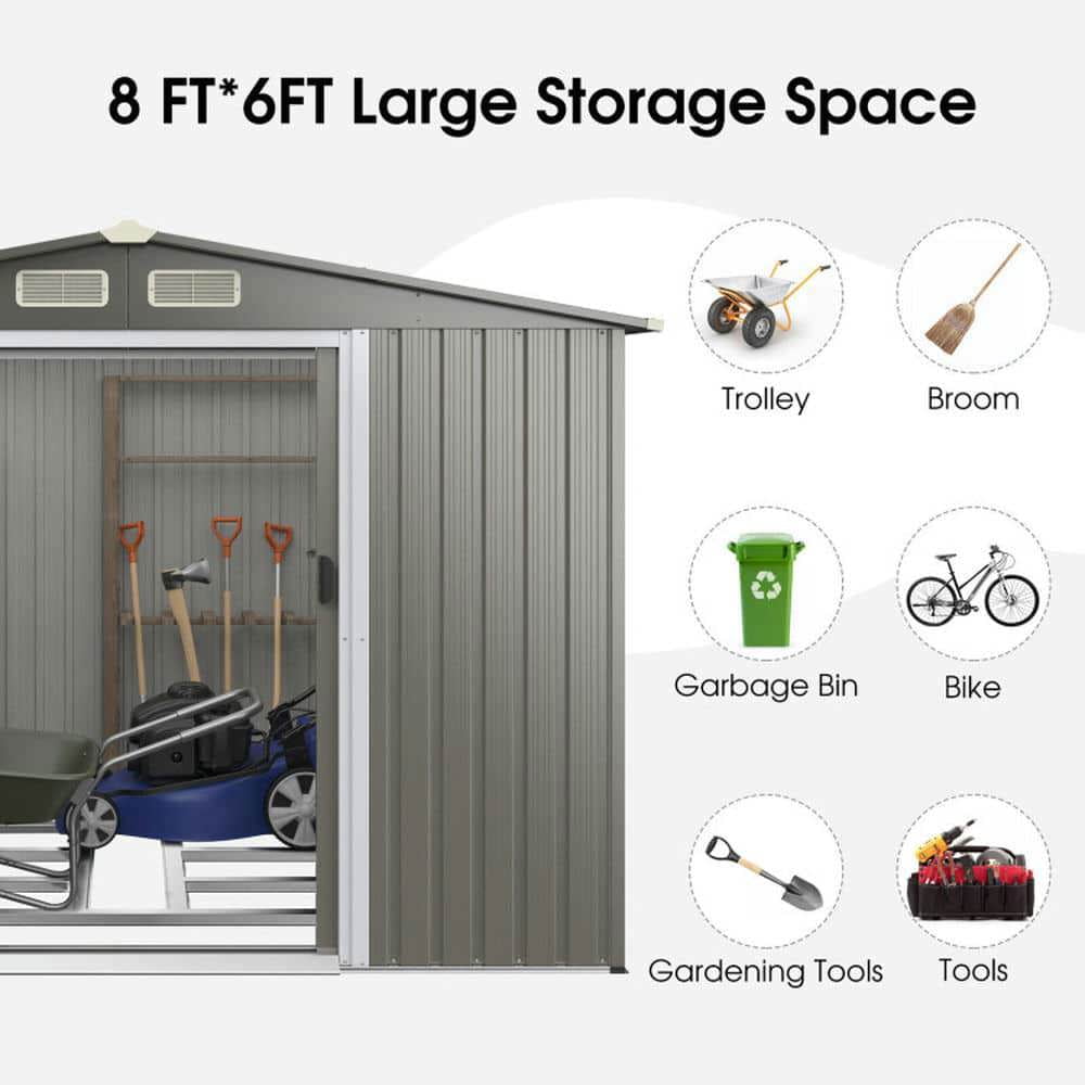 Yardi Yarda 8 x 6 Feet Galvanized Steel Storage Shed, Multipurpose Storage Shed, Gray