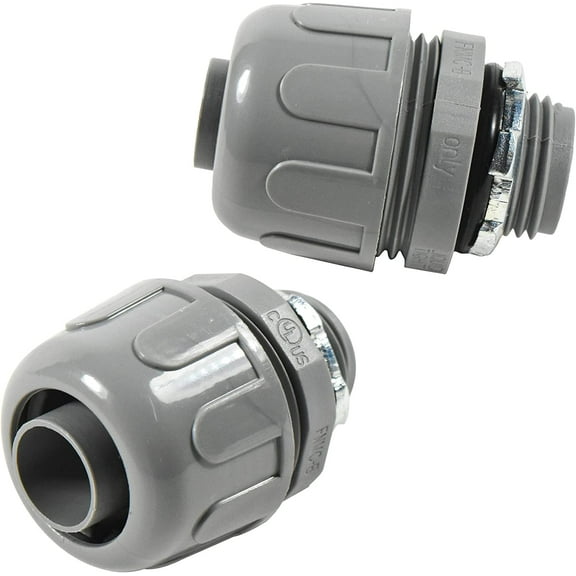 HQRP 2-Pack 1/2-Inch Nonmetallic Plastic Liquid Tight Connector 180 Degree Straight Electrical Conduit Connector Fitting