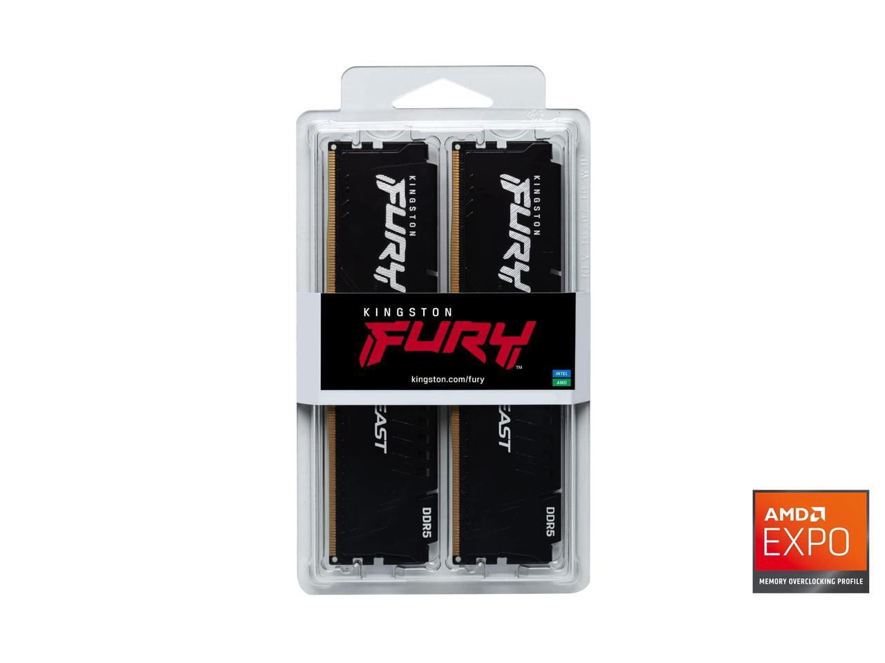 Kingston FURY Beast RAM Module - 64 GB (2 x 32GB) - DDR5-6000/PC5-48000 DDR5 SDRAM - 6000 MHz Single-rank Memory - CL36 - 1.35 V - On-die ECC - 288-pin - DIMM - Lifetime Warranty