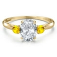 thumbnail image 3 of Gem Stone King 10K Yellow Gold White Topaz and Yellow Sapphire 3-Stone Ring for Women | 1.77 Cttw | Oval 8X6MM | Gemstone November Birthstone | Size 8, 3 of 6