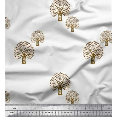 Soimoi Polyester Crepe Fabric Tree Block Printed Fabric 1 Yard 42 Inch Wide
