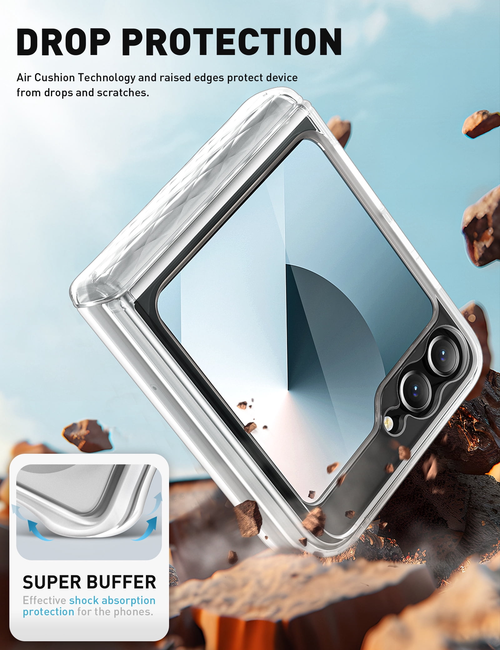 i-Blason Cosmo for Samsung Galaxy Z Flip 6 / Flip 5 Case [Built-in Front Screen Protector] [Hinge Protection] [Support Wireless Charging] Slim Clear Protective Phone Case (Clear)