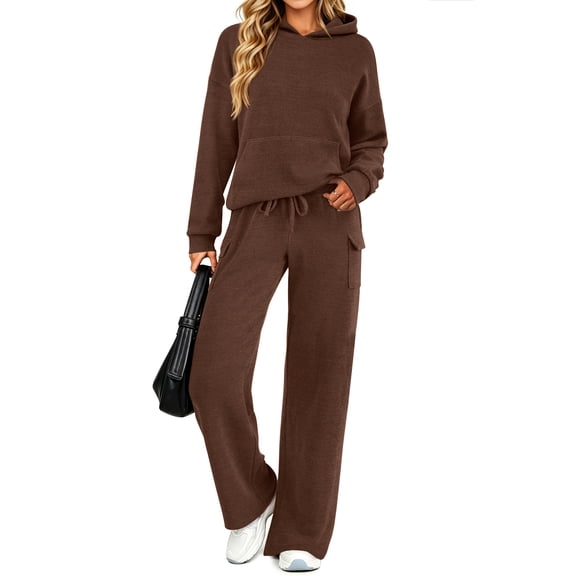 UVN Two Piece Sets for Women Fall Casual Lounge Outfits Long Sleeve Hoodies Tops and Cargo Pants Tracksuits with Pockets