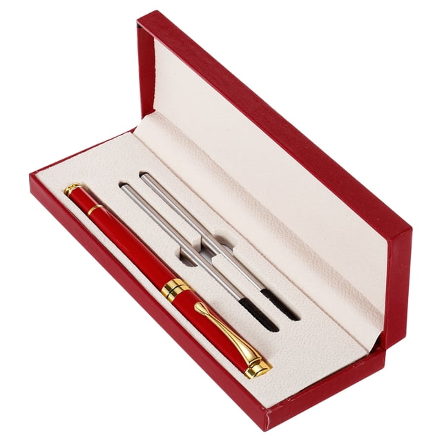 Bolígrafo de tinta negra Uxcell de 12 mm, bolígrafo de metal de negocios con punta de 0.5 mm y caja de regalo roja, profesional, roja