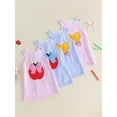 thumbnail image 3 of RUINIXCW Toddler Baby Girl Back to School Dress Kids Kindergarten Outfits Little Baby Girl Summer Tank Dress Overalls School Bow Apple Embroidery Sleeveless Striped A Line Dress, 3 of 9