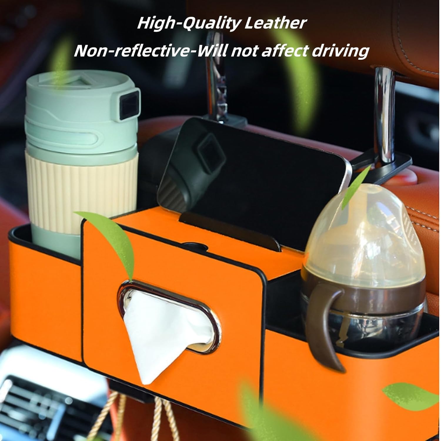 3-in-1 Car Backseat Organizer,Multifunctional Car Seat Back Storage Box,with Drink Cup Holder Tissue Box,for Hold Phone,Snacks, Drinks, Handbag
