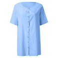 thumbnail image 3 of ELFINDEA Womens Plus Blouses & Tunics Fall Autumn Fashion Mid-Length Loose Solid Color Short Sleeve Shirt Casual Womens Tops Blue S, 3 of 6