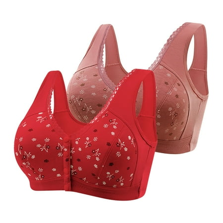 TrendVibe365 Bras for Women Full Coverage Plus Size Pack of 2 Daisy Floral Wirefree Push up Bralette Padded Snap Front Close Wide Strap Longline Corset Full Coverage Crop Tank Top Comfy Shapewear