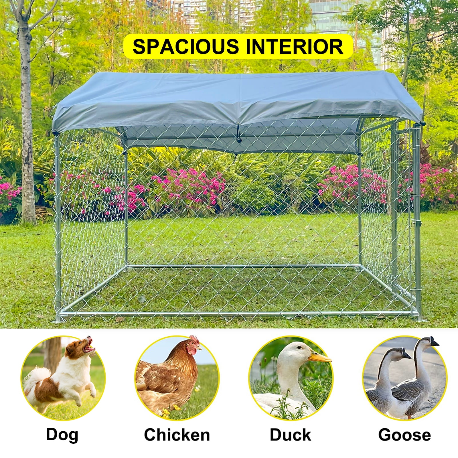 Jarbalai 6.5 x 6.5ft Large Dog Kennel for Outside, Heavy Duty Metal Dog Run Cage Pet Fence Enclosure Playpen with Waterproof Cover