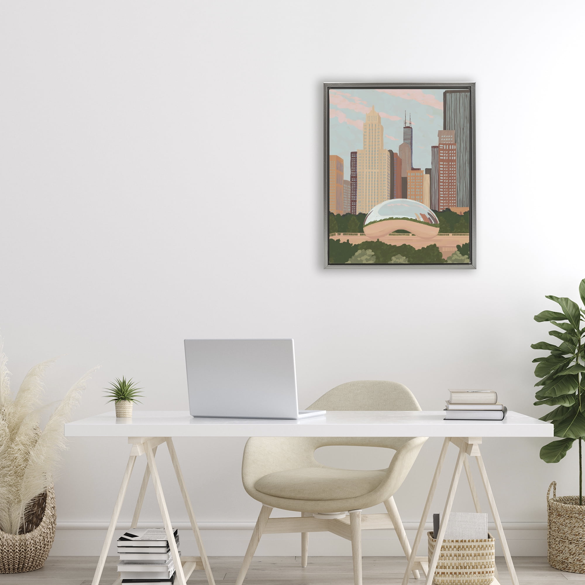 Stupell Industries Chicago Bean Cityscape Gray Framed Floater Canvas Wall Art, design by Veronica Lara
