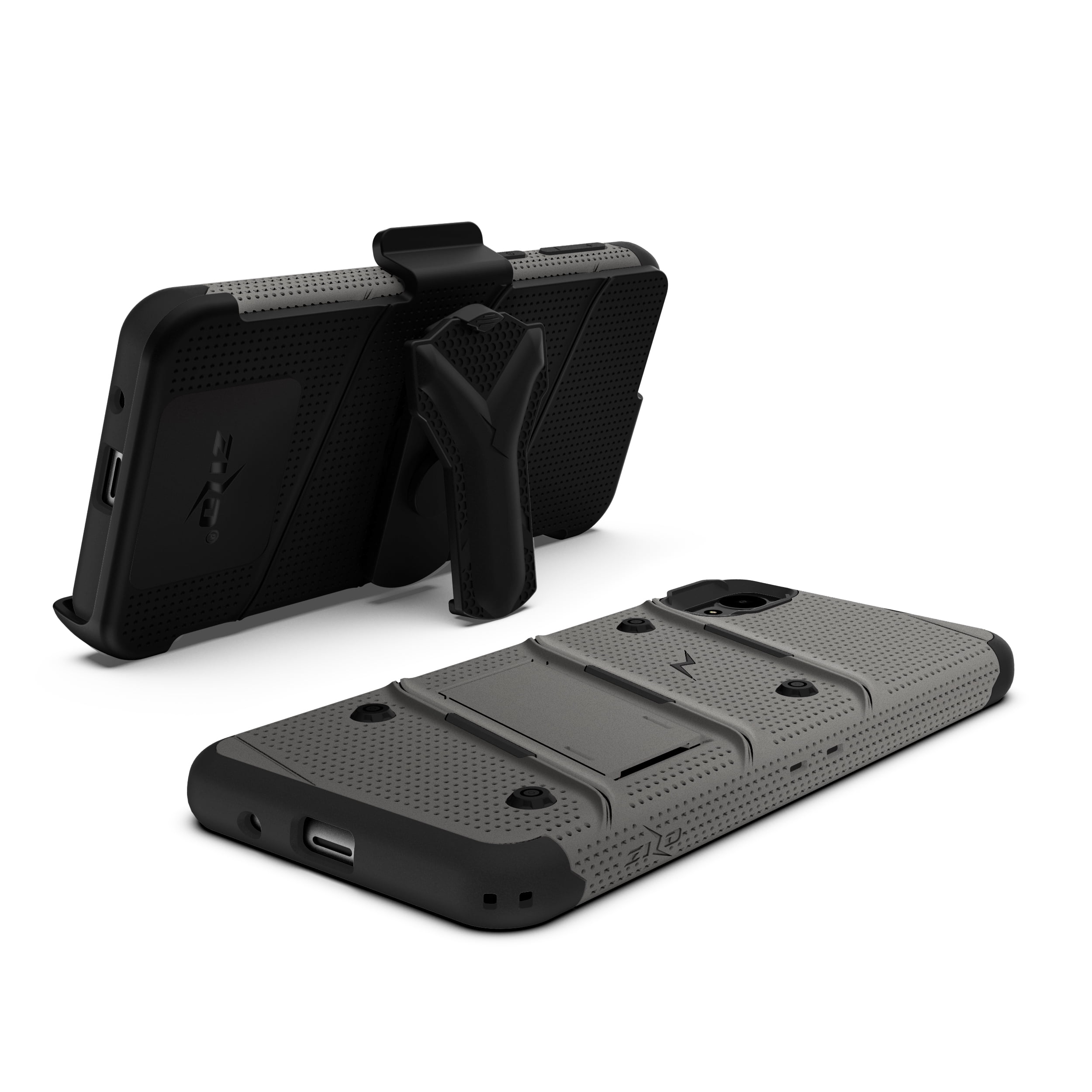 ZIZO BOLT Series Motorola Moto E6 Case | Heavy-duty Military-grade Drop Protection w/ Kickstand Included Belt Clip Holster Tempered Glass Lanyard (Metal Gray/Black)