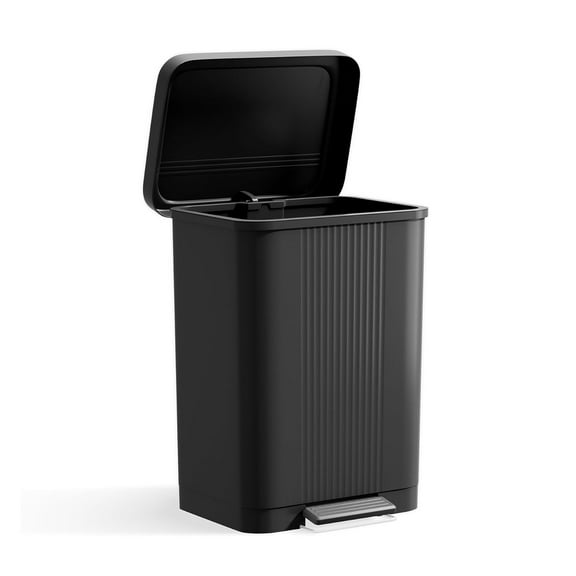 FDW 13 Gallon Trash Can with Lid, Hands-Free Step-on Foot Pedal, Waterproof Kitchen Office Garbage Can, Black