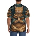 thumbnail image 3 of Fotbe Surreal Meditating Cat Camisa Estampada de Manga Corta para Hombre, Casual de Verano, Estilo Playero, Sin Arrugas-Small, 3 of 5