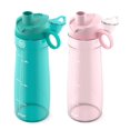 thumbnail image 2 of Pogo Botella de agua reutilizable de plástico de 32 oz, paquete de 2 con tapa y asa de transporte, sin BPA, apta para deportes y viajes, apta para lavavajillas, Aquaviva/satén rosa, 2 of 5