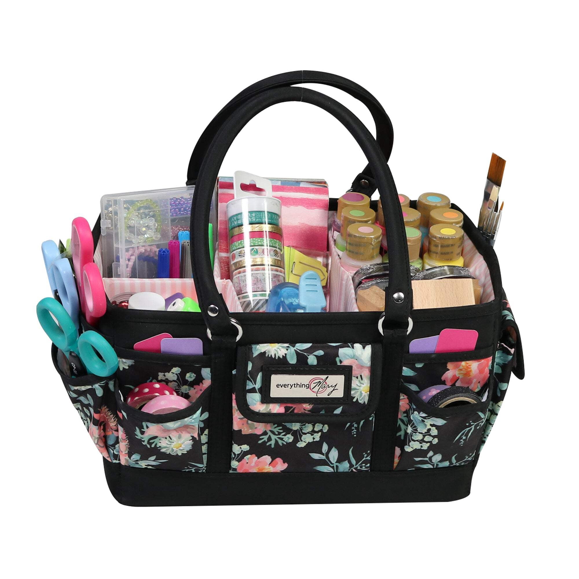 Deluxe Store  Tote Craft Organizer, Black  Floral