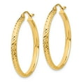 thumbnail image 2 of Real 14kt Yellow Gold Diamond-cut 2.8x30mm Hollow Hoop Earrings; for Adults and Teens; for Women and Men, 2 of 4