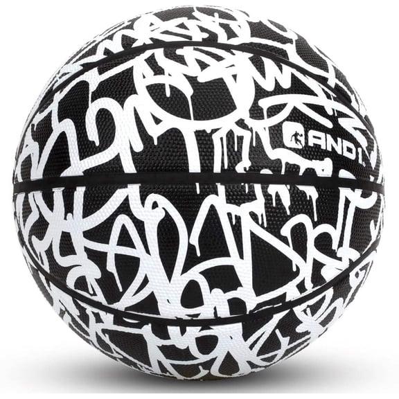 AND1 Fantom Rubber Basketball: Official Size 7 (29.5 inches) - Deep Channel Construction, Made for Indoor Outdoor Games (Comes Inflated), Black/White