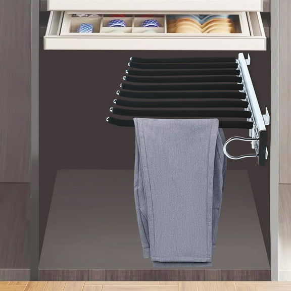 Pull Out Trouser Rack Closet Pants Hanger Slide Out Pants Storage Holder 9 Arms
