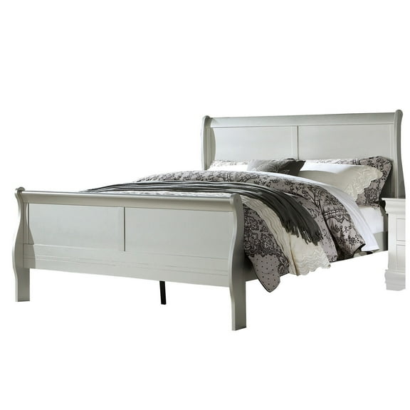 Sleigh Design Twin Size Bed with Rectangular Thin Legs, Silver