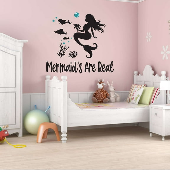 Mermaids Are Real Bubbles Crown Fish Urchins Seahorse Statfish Princess Fish Starfish Queen Sweet Dreams Bedtime Unicorn Lovely Dear Dream Decorating Wall Decal Sticker - Size: 30 In X 27 In