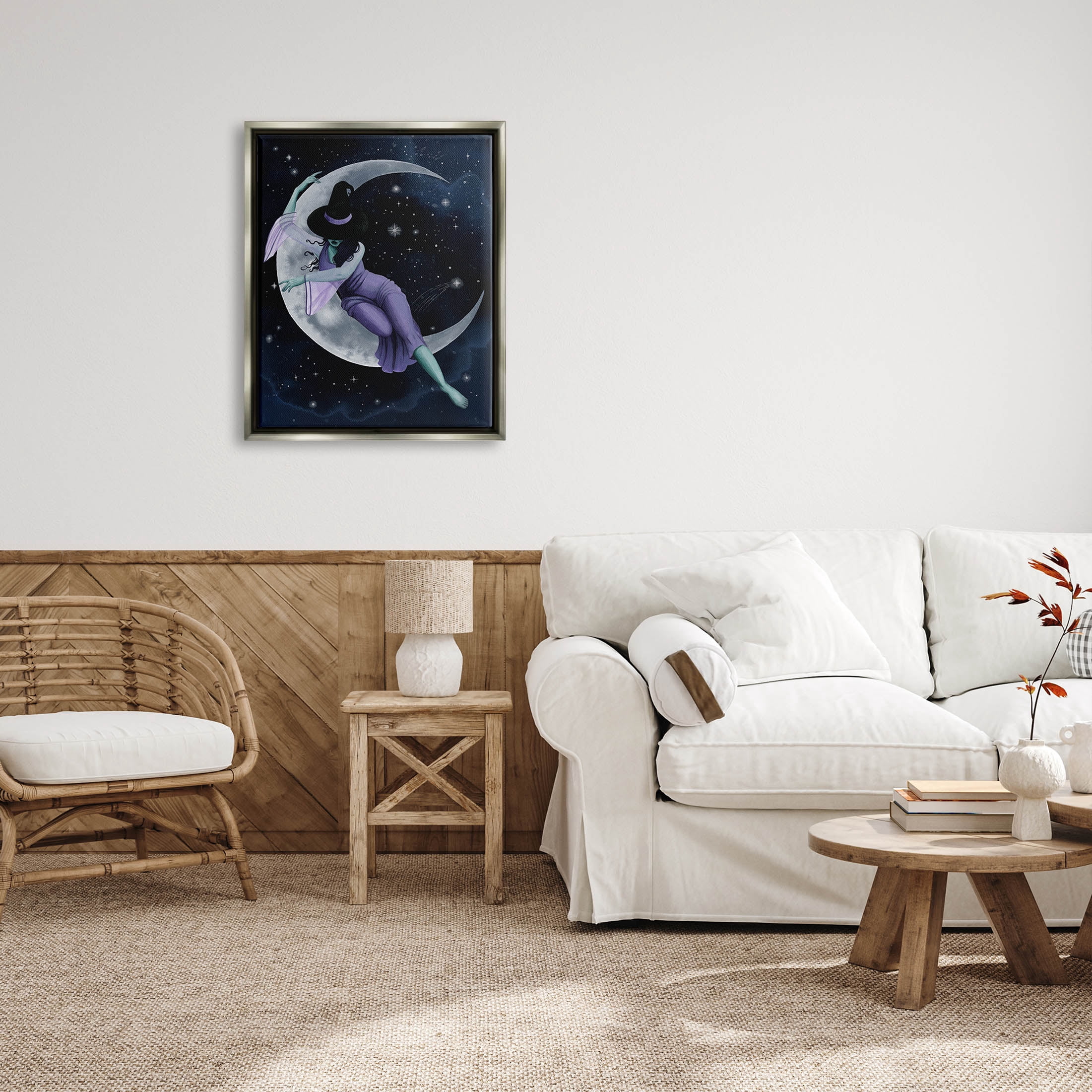 Stupell Industries Moon Witch Starry Night Sky Painting Luster Gray Floating Framed Canvas Print Wall Art, Design by Grace Popp