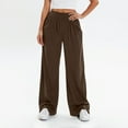 thumbnail image 6 of WTOBBY Women's Fashionable Solid Color Straight Leg Pants with High Waist Button Pockets and Elastic Waist, Casual Trousers for Women,Brown S, 6 of 6