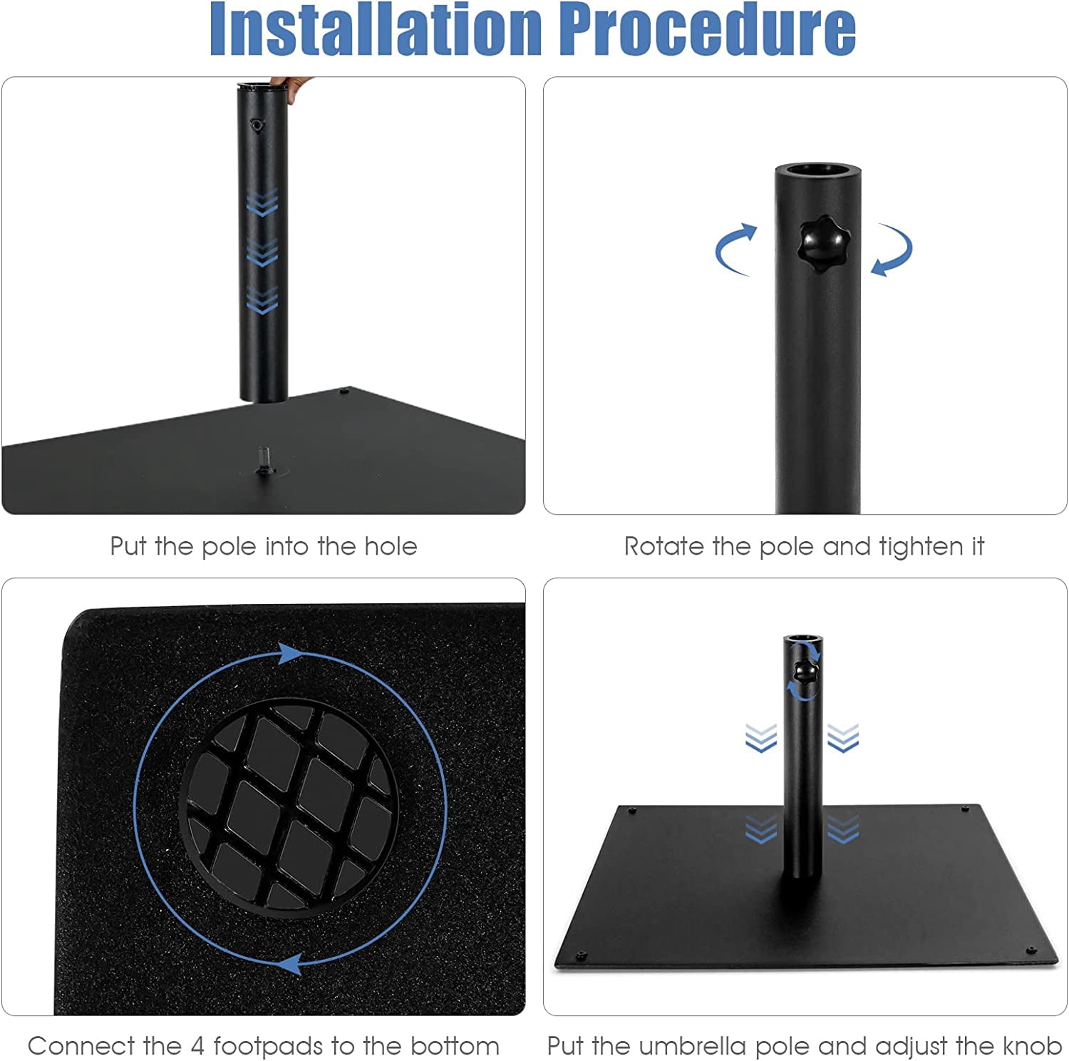 WBTER 42 LBS Patio Umbrella Base, 25 Inches Heavy Duty Square Market Umbrella Base Stand W/4 Non-Slip Pads, 1.6”/1.9” Adapters, Tightening Knob, Outdoor Umbrella Stand for Patio, Poolside
